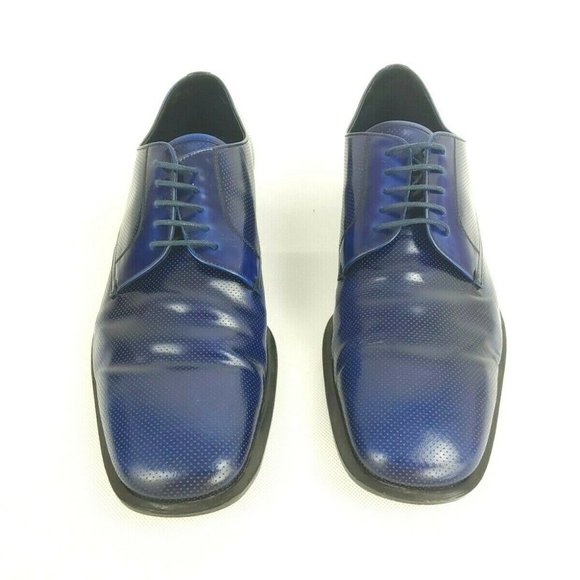 PRADA MEN'S BLUE LEATHER LACE UP SHOES SIZE US 10 - Picture 3 of 12